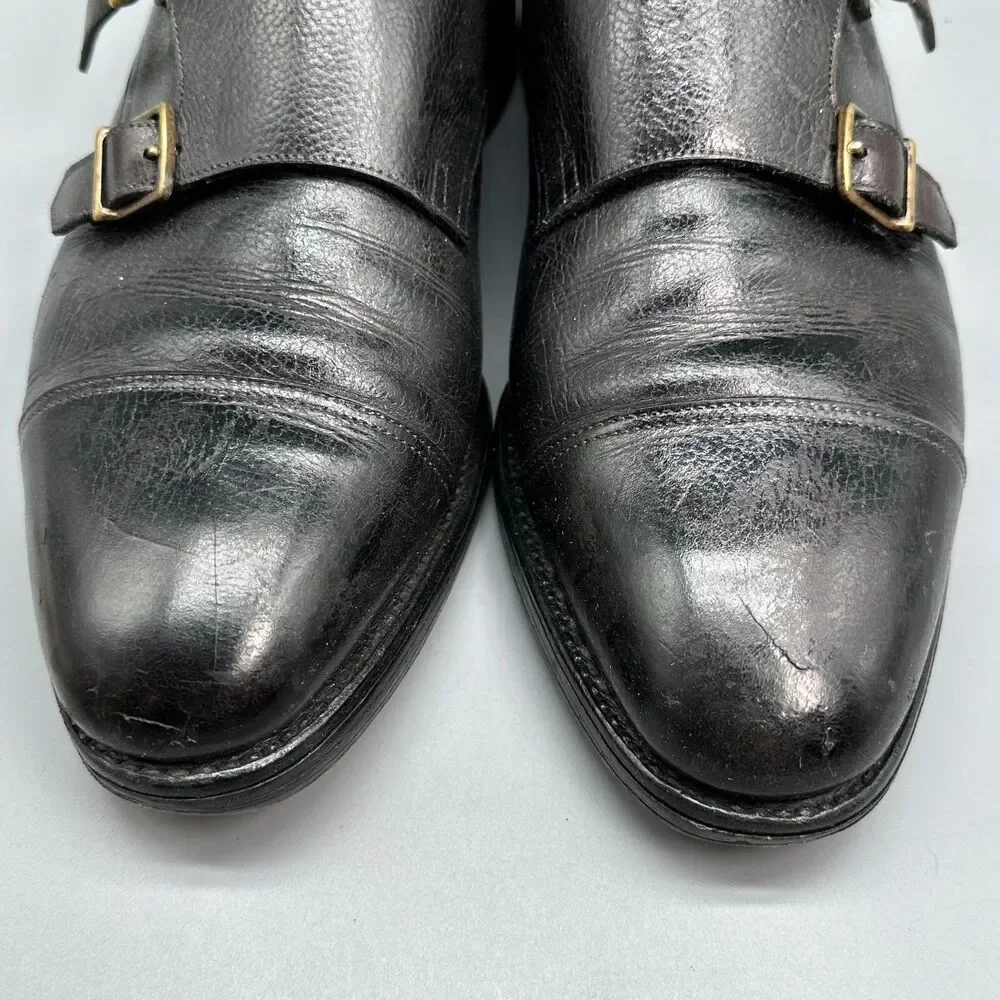John Lobb William Mens 8.5 Black Leather Dress Shoes Double Monk Strap Slip-On